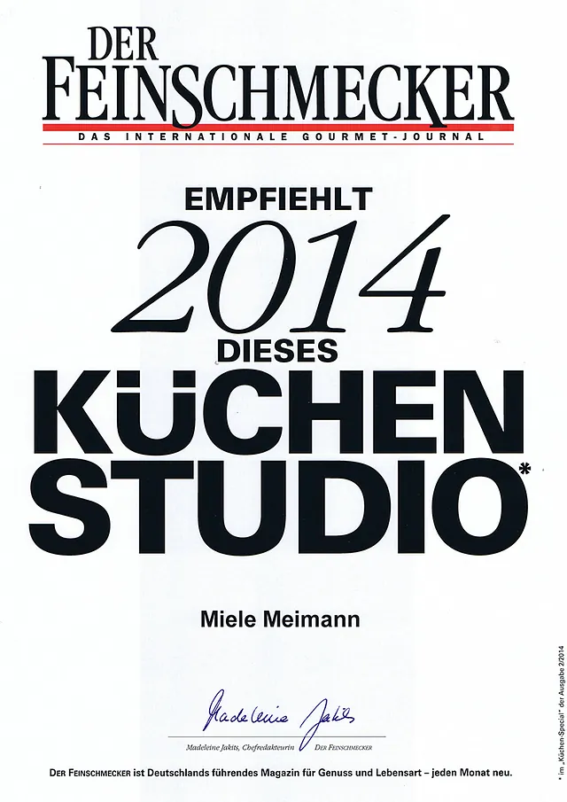 REFERENZEN UND AUSZEICHNUNGEN - Der Feinschmecker Küchenstudio - Miele Meimann in Münster